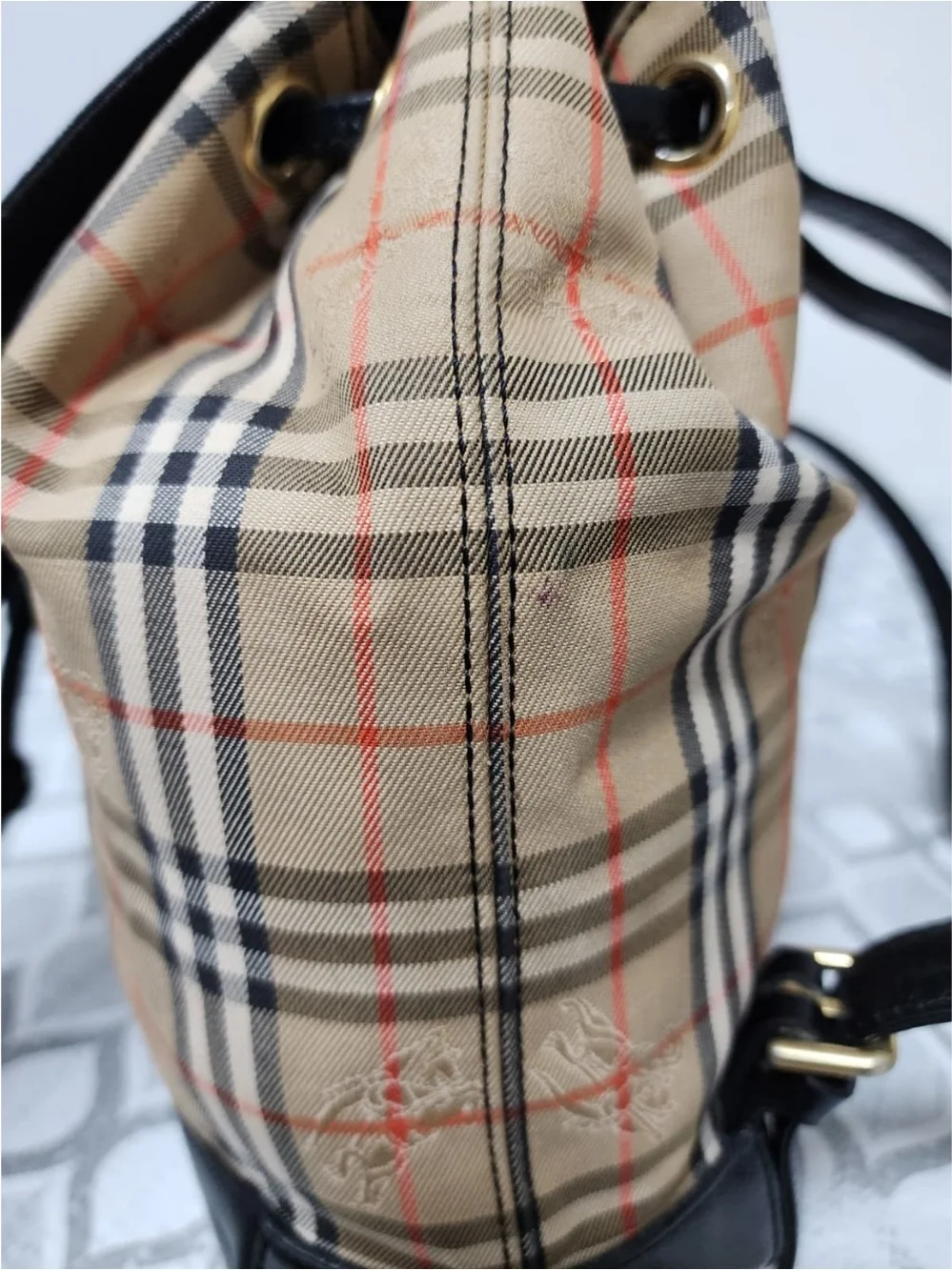 Burberry Vintage Haymarket Check Buckle Backpack Black/Beige